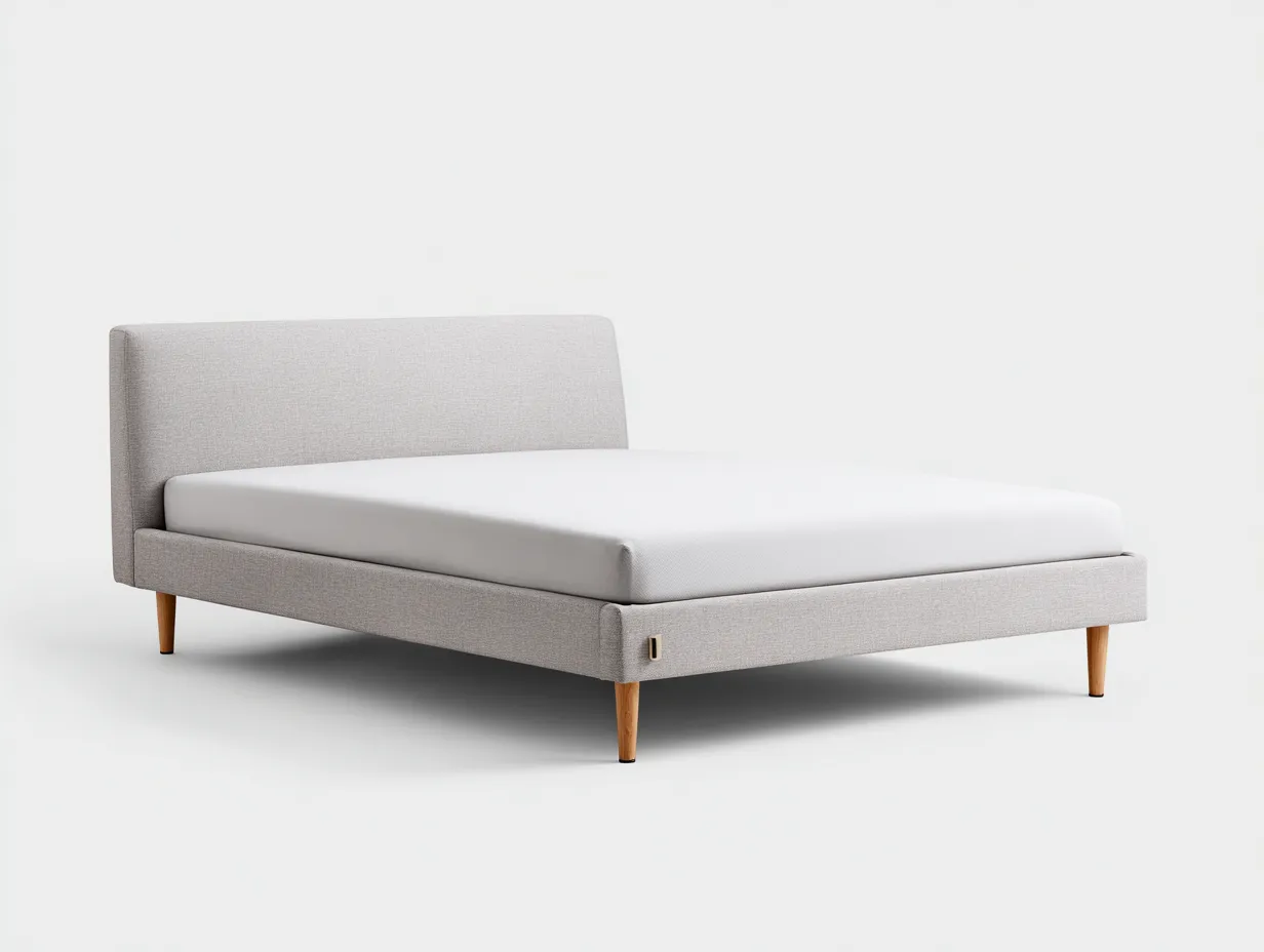 Cama doble tapizada 210x170x94 cm - gris claro con patas de madera - estilo moderno para dormitorio