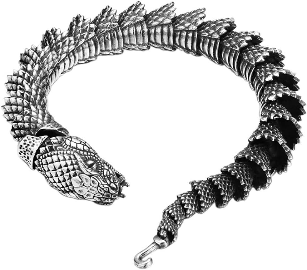 LYGXWJFC pulsera pitón hombre hip hop - plata de ley S925 color plata - 21 cm diseño vintage personalizado - joyería masculina urbana-Cozygetbay