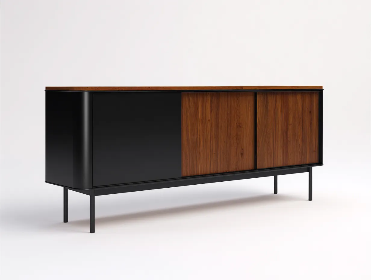 Armario 180x42x78 cm - madera - negro y marrón - para salón - con 3 puertas y diseño contemporáneo