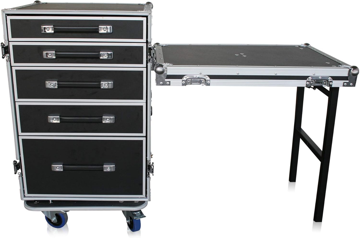 Toolcase Flightcase 5 cajones con ruedas - madera negra para herramientas - 52 x 52,5 cm montaje suelo - límite 55 kg uso rack mesa BBQ-Cozygetbay