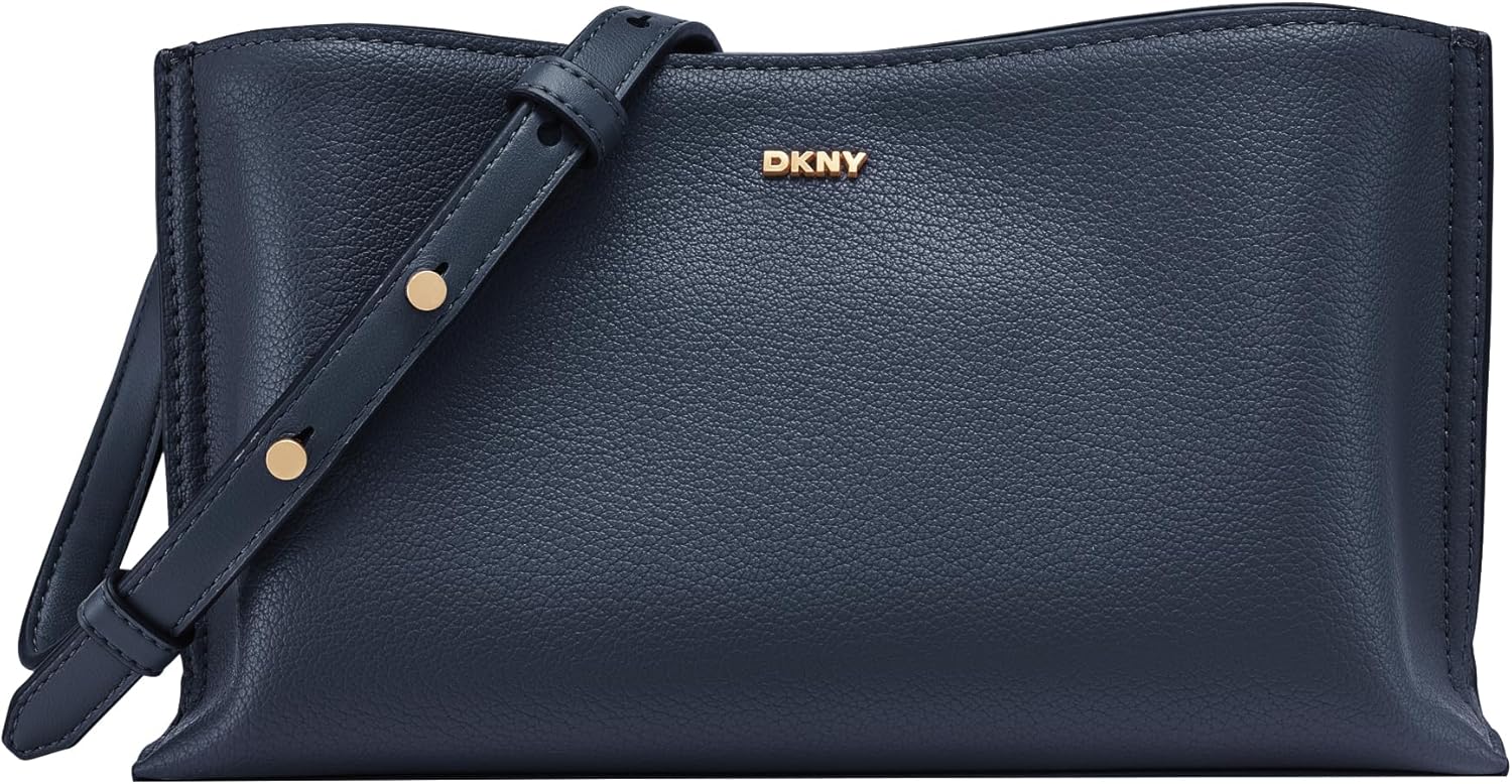 Bolso cruzado DKNY Alya para mujer - Color azul oscuro - Formato de mano versátil - Cierre superior de cremallera y botón magnético-Cozygetbay