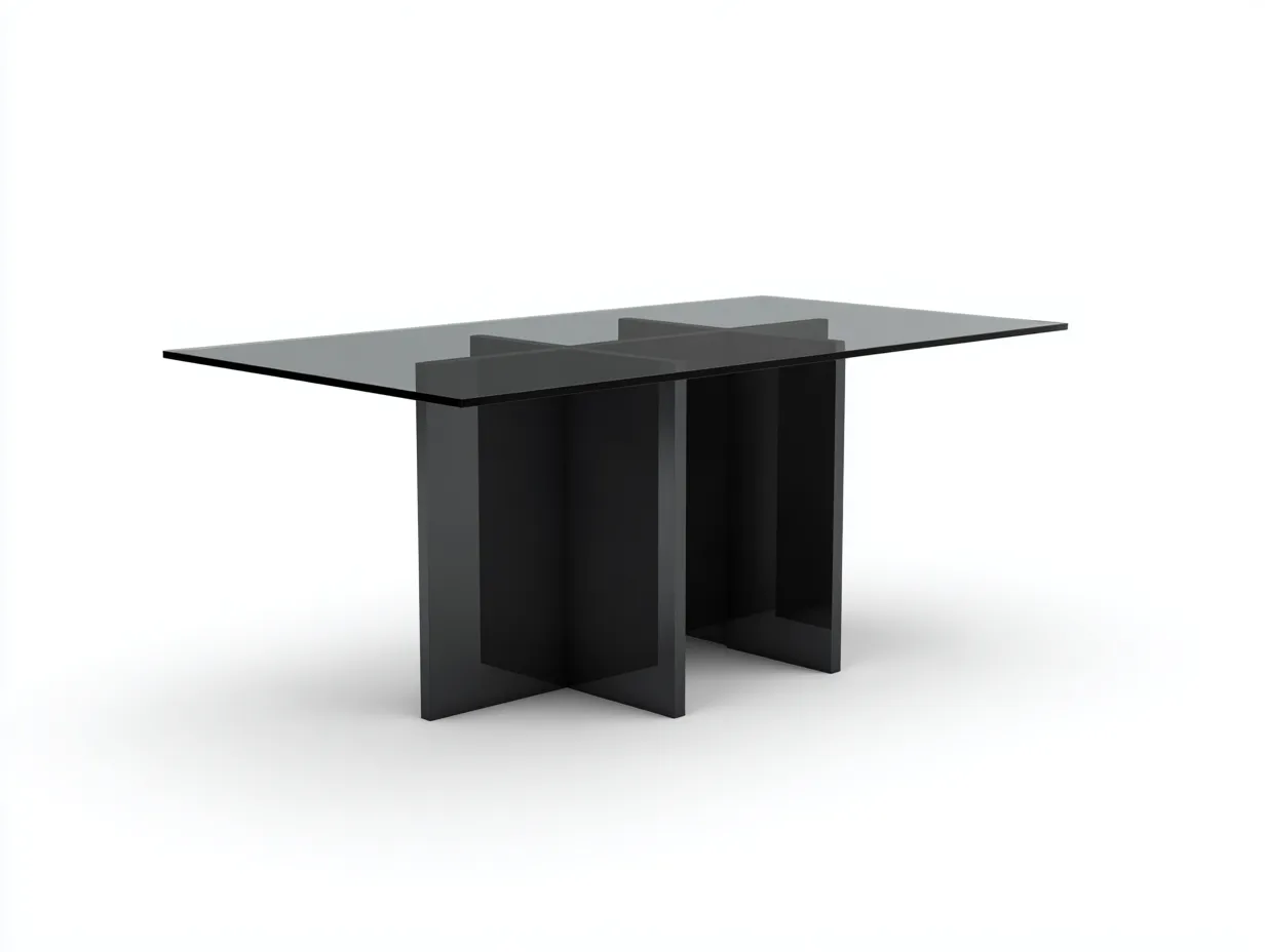 Mesa de comedor 200x95x75 cm - negro y transparente - vidrio y base escultórica - para comedor