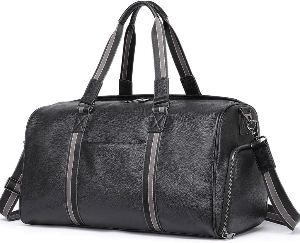 Bolso de viaje unisex de cuero genuino - Material suave para avión y gimnasio - Diseño de mano portátil - Cierre de hebilla para uso diario-Cozygetbay
