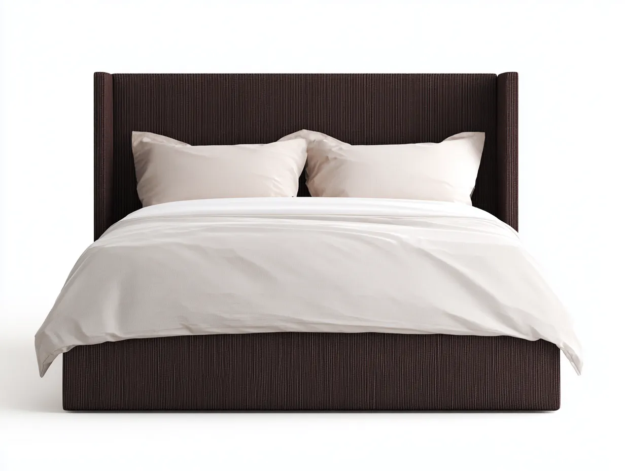 Cama doble tapizada 211x171x105 cm - tejido marrón oscuro - cabecero envolvente para dormitorio