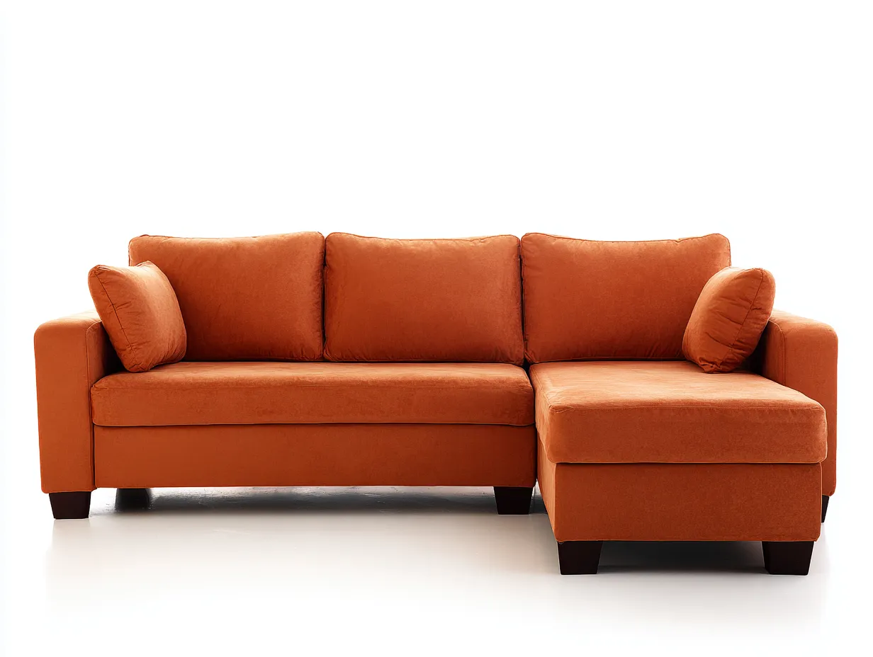 Sofá esquinero 231x90x83 cm - naranja óxido - terciopelo compacto para salón