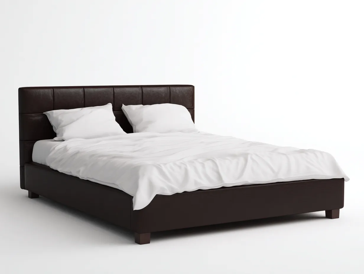 Cama doble tapizada 213x173x104 cm - marrón oscuro efecto cuero - cabecero acolchado para dormitorio