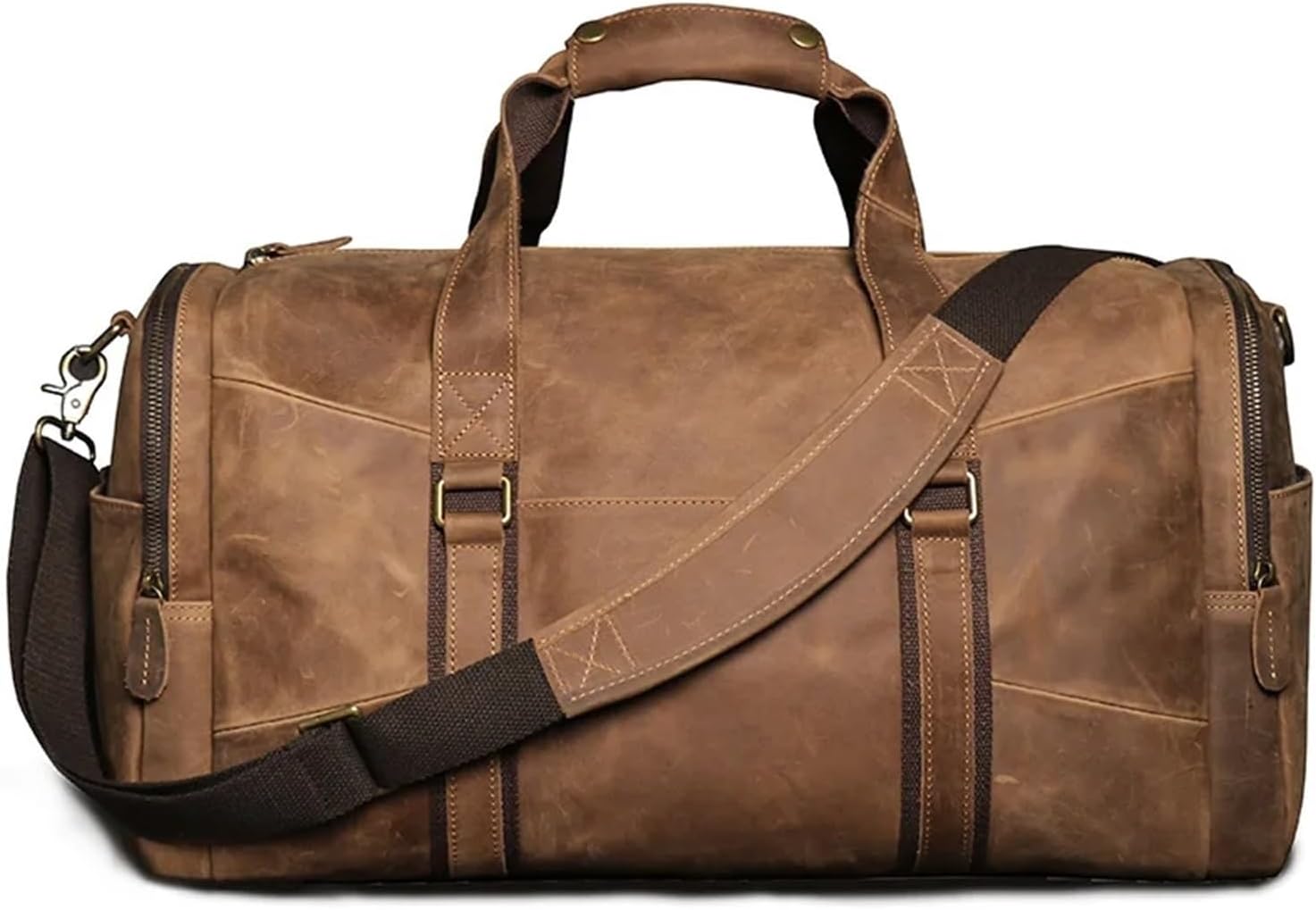 Bolso viaje hombre cuero vintage - fin de semana bandolera mensajero - exterior papel interior fibra sintética - cierre de hebilla-Cozygetbay