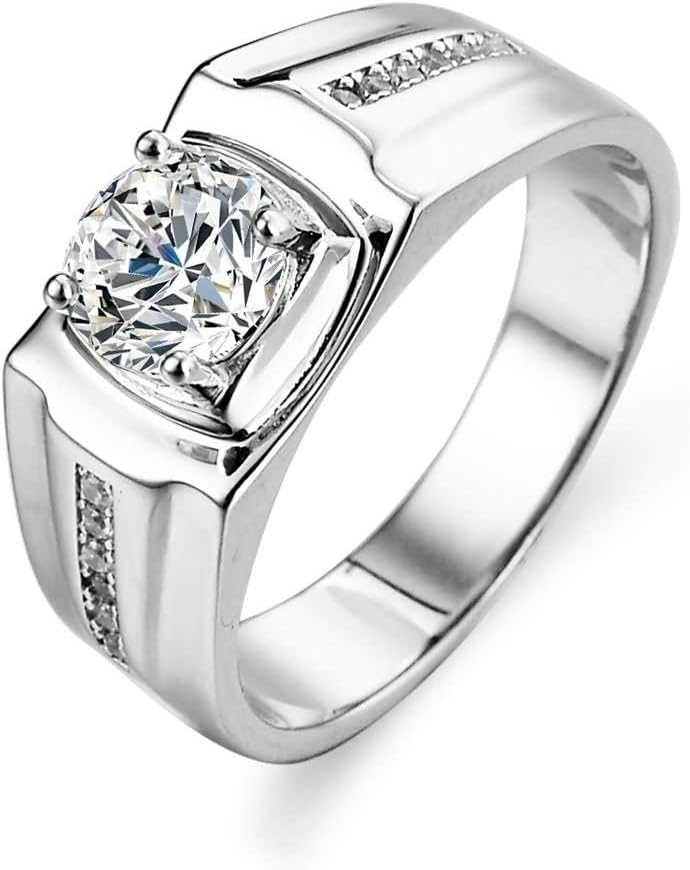 Anillo de amistad para hombre - Oro blanco de 9 quilates - Moissanita de 1 quilate con cuatro garras - Talla 52 y diámetro de 16,6 mm-Cozygetbay