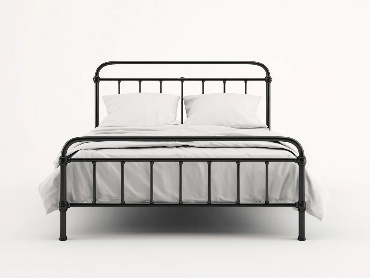 Cama doble metálica 205x165x112 cm - negro mate para dormitorio - cabecero y pie con barrotes
