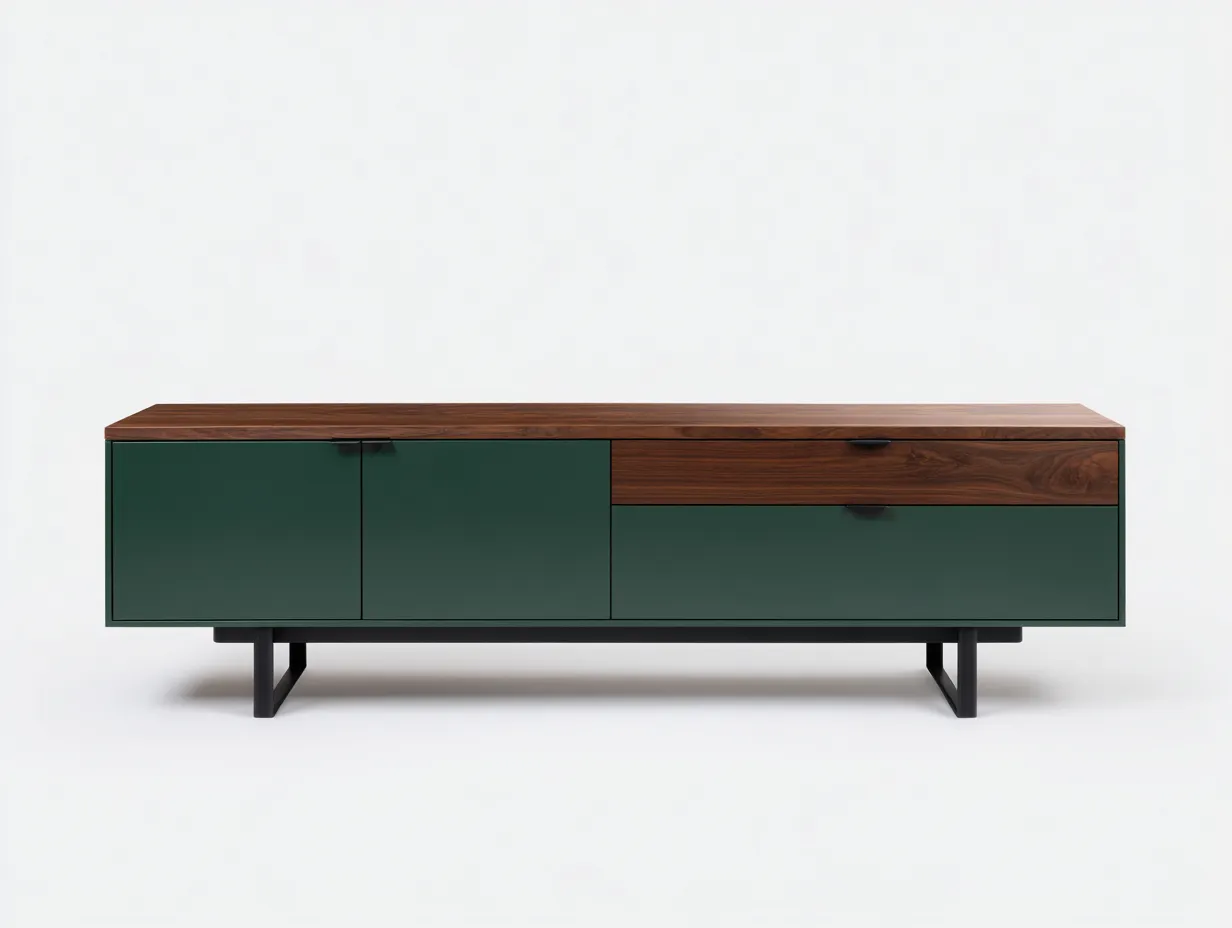 Armario 160x40x70 cm - madera - verde oscuro y marrón - para salón - con 2 puertas y 2 cajones