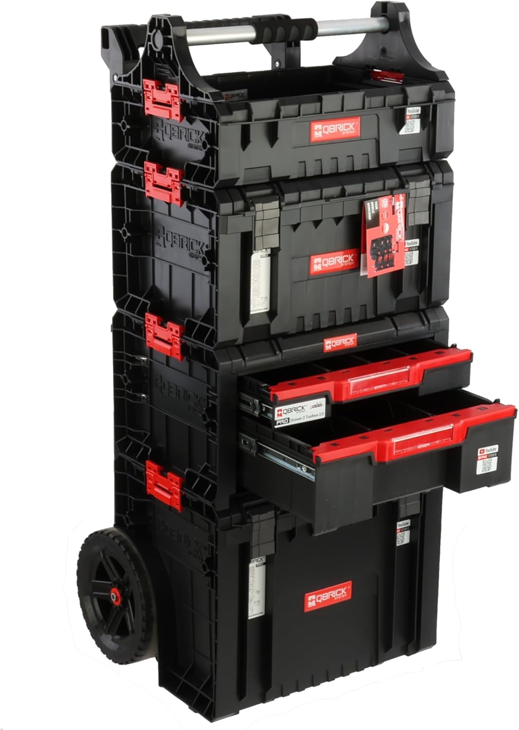 Juego caja herramientas con ruedas PRO - plástico negro 139 cm de altura - doble cajón y asa - 17 compartimentos para garaje taller-Cozygetbay