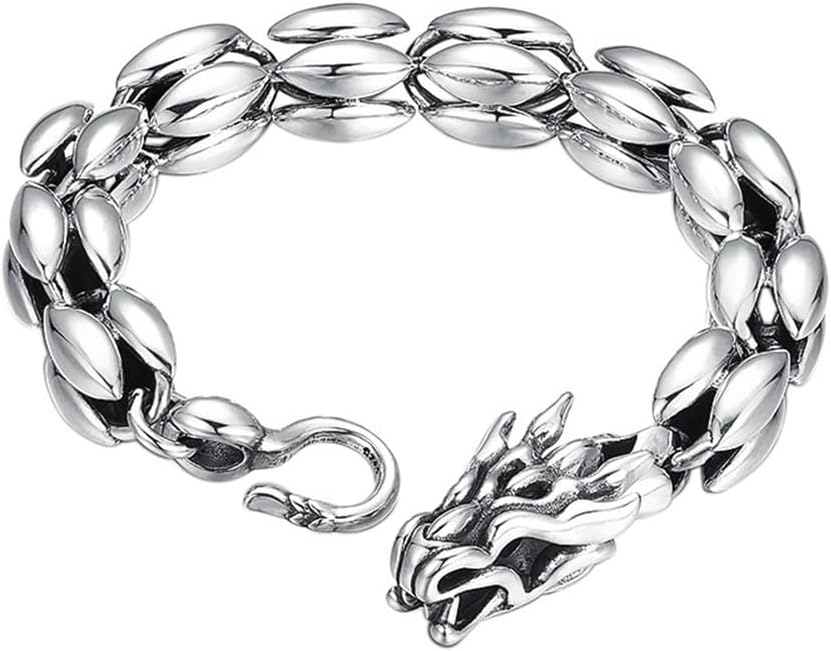 Pulsera LYGXWJFC de plata de ley S925 - Cabeza de dragón gótica para hombre - Diseño punk de inspiración nórdica - Joyería masculina plateada-Cozygetbay
