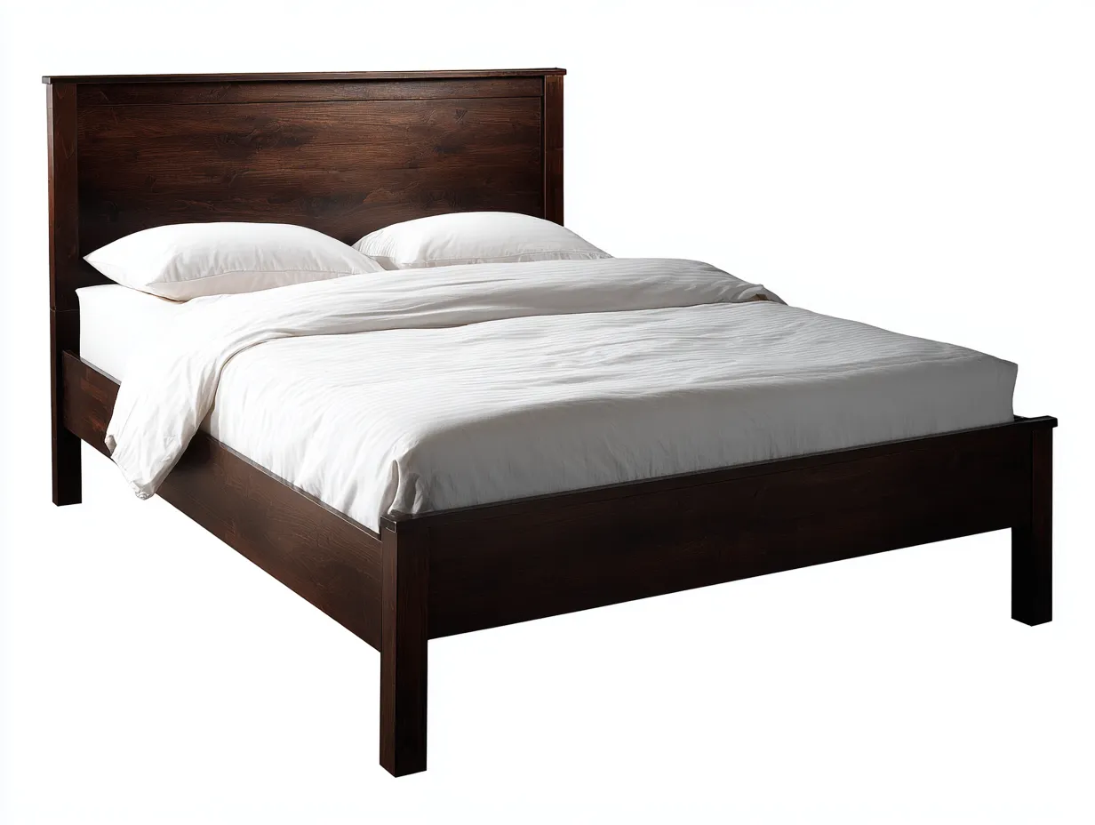 Cama doble de madera oscura 208x168x102 cm - acabado nogal profundo - cabecero alto para dormitorio