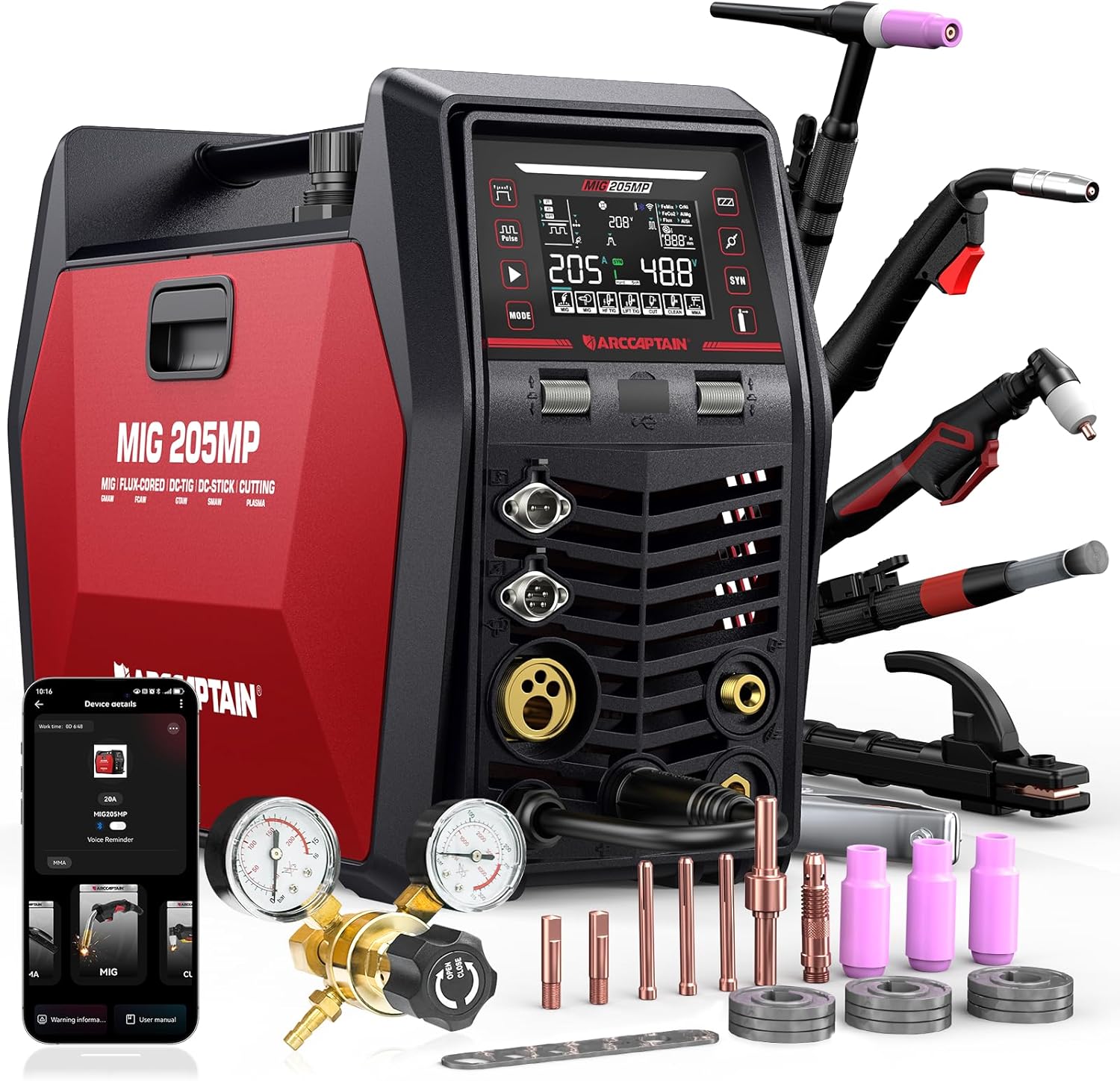 ARCCAPTAIN MIG205MP soldadora 9 en 1 - MIG TIG MMA corte Clean y aluminio 230 V - control APP iControl y pantalla LED - ciclo 60 por ciento-Cozygetbay