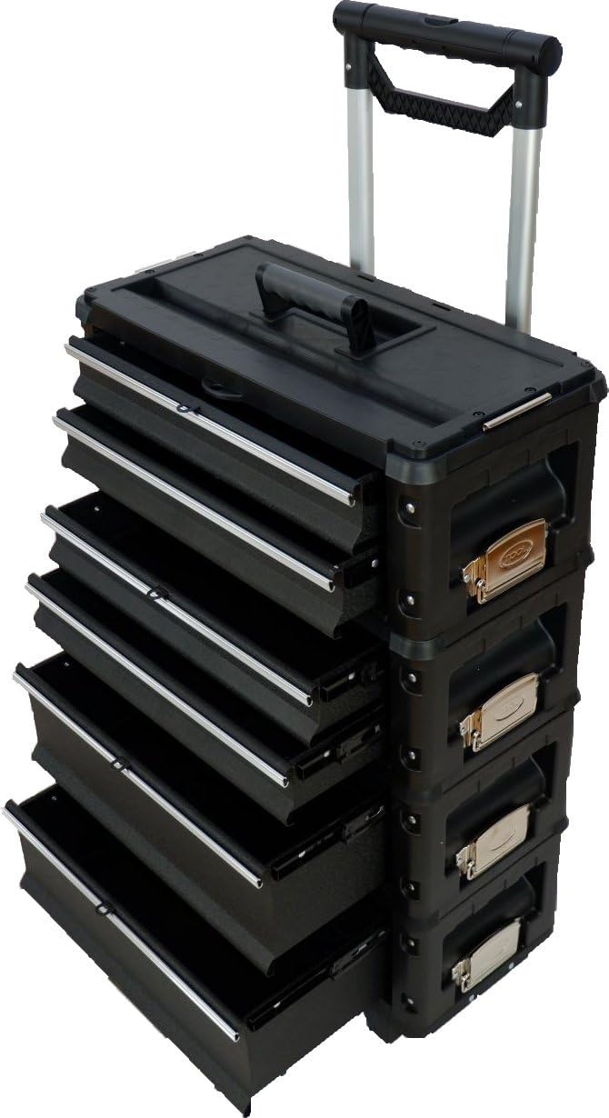 Carro de herramientas XXL Series Tipo 305 - Metal negro con cinco compartimentos - Cajones con pestillo y cerradura - Diseño para taller no resistente al agua-Cozygetbay