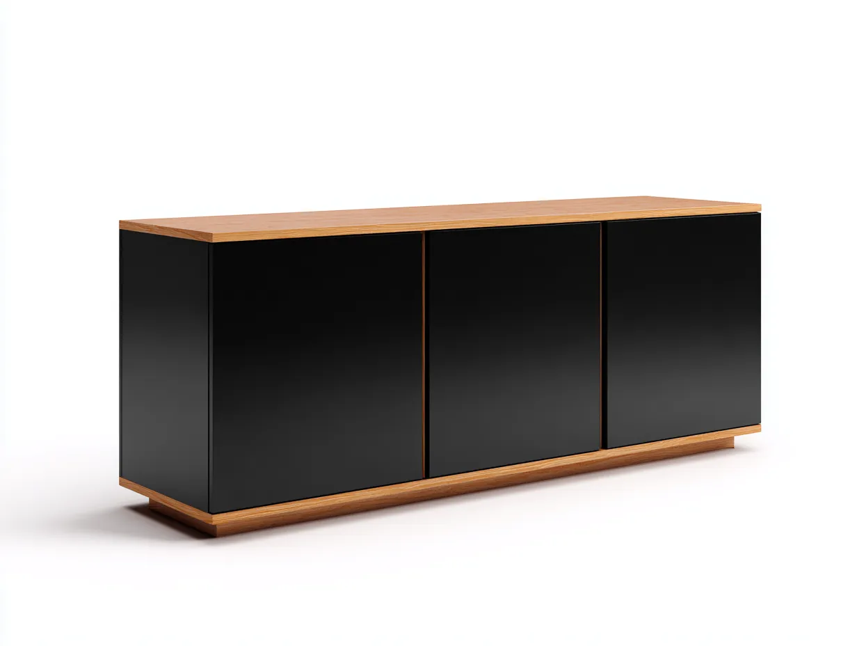Armario 180x45x75 cm - madera y metal - negro y marrón - para salón - con 3 puertas de perfil liso