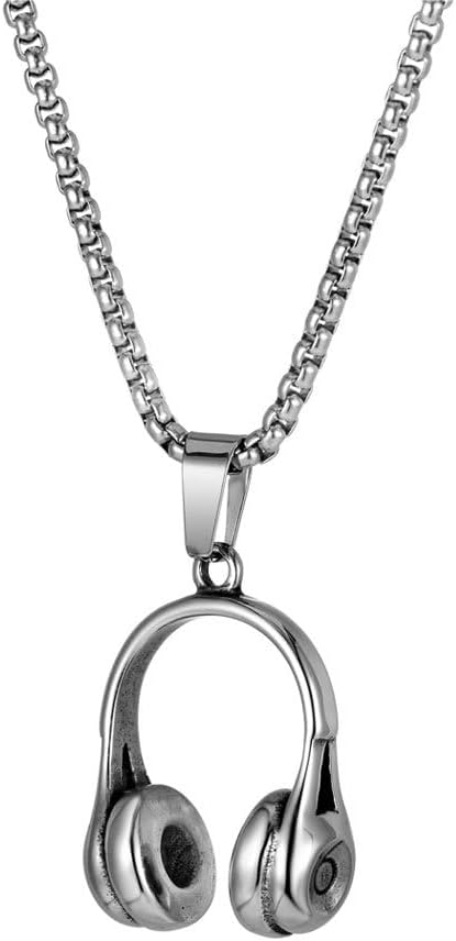Joyería de colgante auriculares musicales - collar acero de titanio SP978 - diseño geométrico viajero - accesorio para hombre uso diario-Cozygetbay