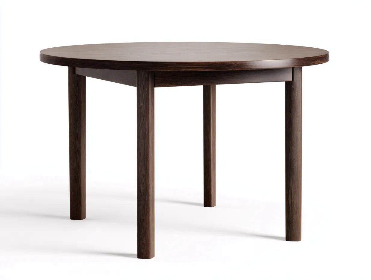 Mesa de comedor 120x120x75 cm - nogal oscuro - madera maciza - para comedor - redonda de líneas puras