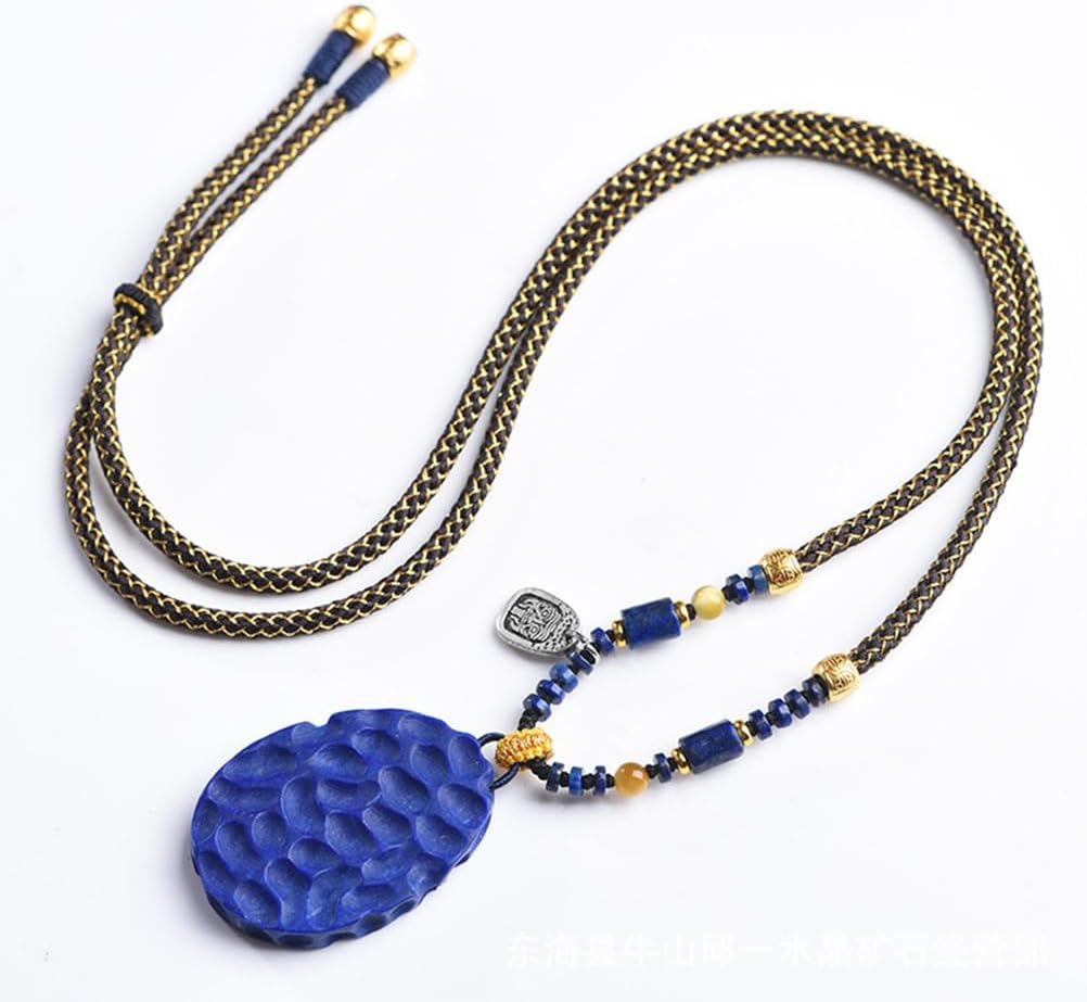 Collar de lapislázuli natural unisex - Colgante de cristal con cuerda trenzada ajustable - Diseño retro bohemio - Joyería para uso diario y regalo-Cozygetbay
