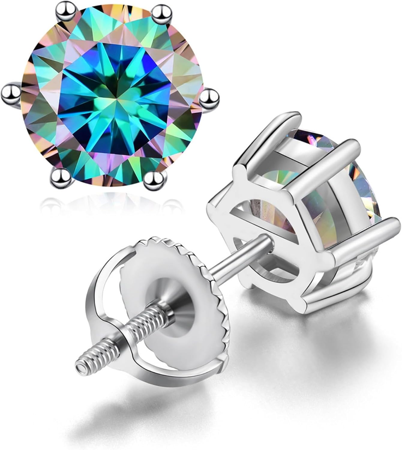 Pendientes de tuerca con moissanita de 2 quilates - Color D y claridad VVS1 - Plata de ley S925 sin níquel - Corte redondo con certificado GRA-Cozygetbay