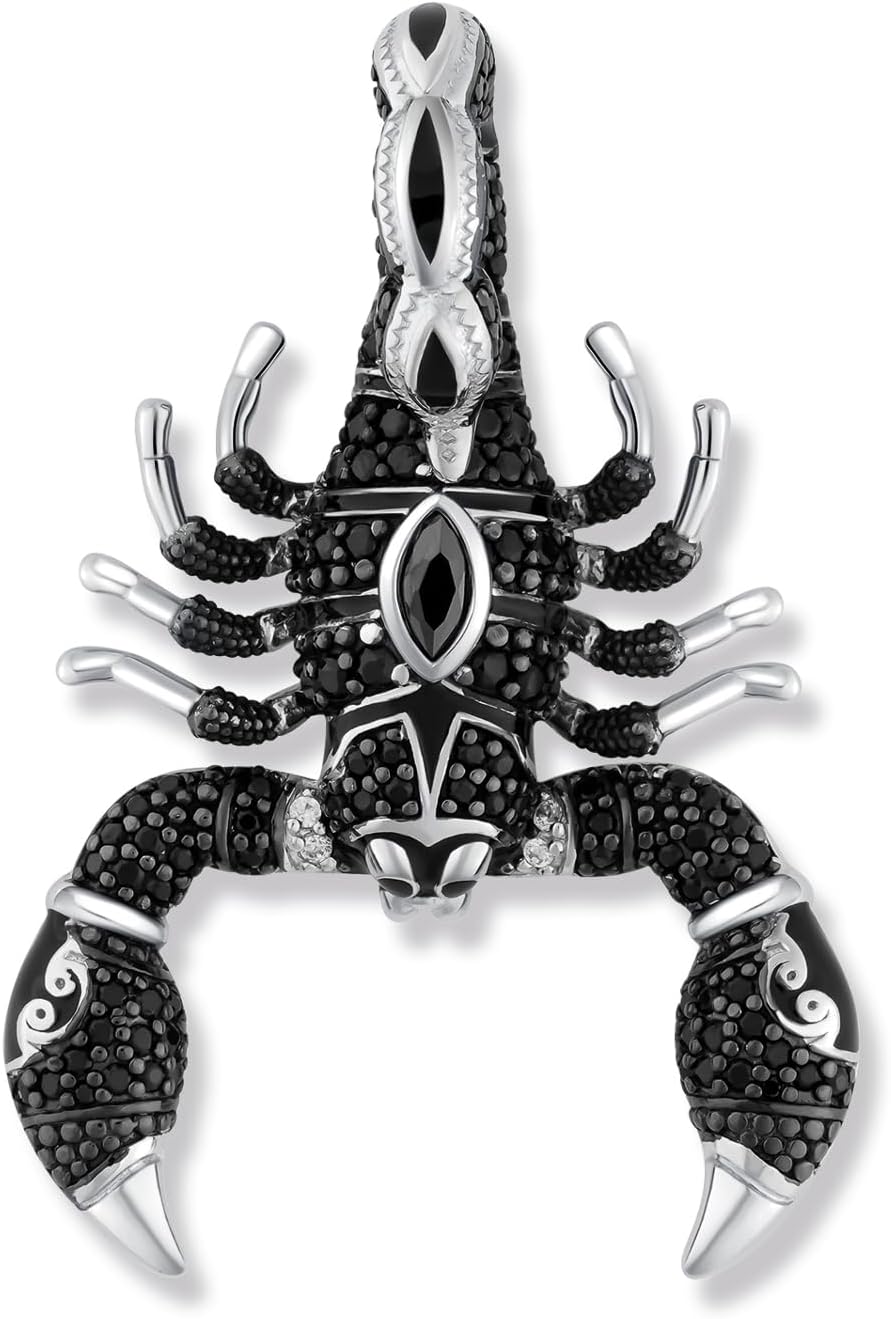 Seinerzeit SZA 3990 384 colgante escorpión - plata de ley 925 rodio 41 x 27 mm - esmalte negro circonitas negras - caja joyería regalo-Cozygetbay