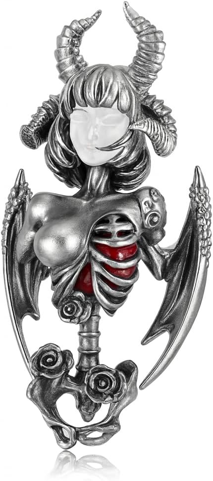 Colgante corazón con alas de serafín - Plata de ley S925 artesanal - Esmalte rojo y diseño esquelético - Joya gótica unisex con caja de regalo-Cozygetbay