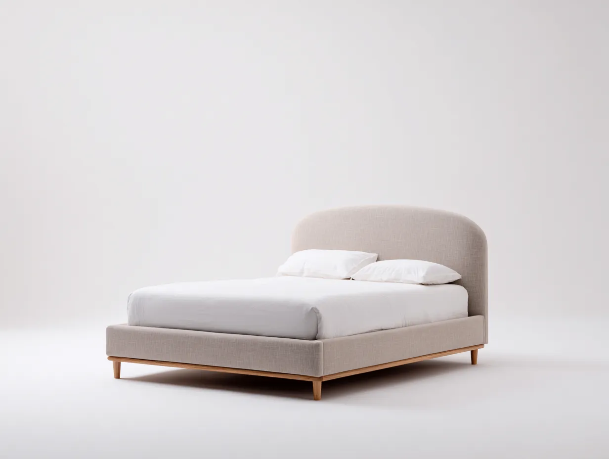Cama doble tapizada 212x172x102 cm - beige para dormitorio - cabecero redondeado y base baja