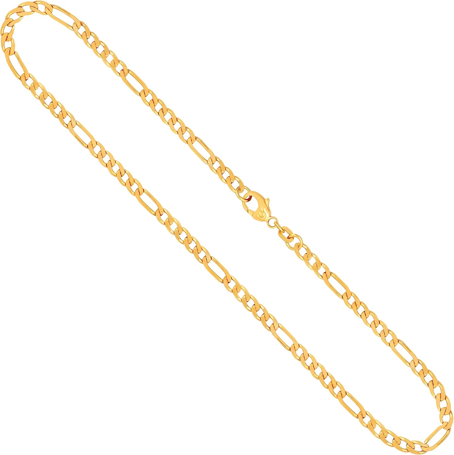 Cadena Fígaro oro amarillo 14 quilates unisex - oro amarillo 585 ancho 3,4 mm - largo 40 cm cierre mosquetón - collar diamantado con caja regalo-Cozygetbay