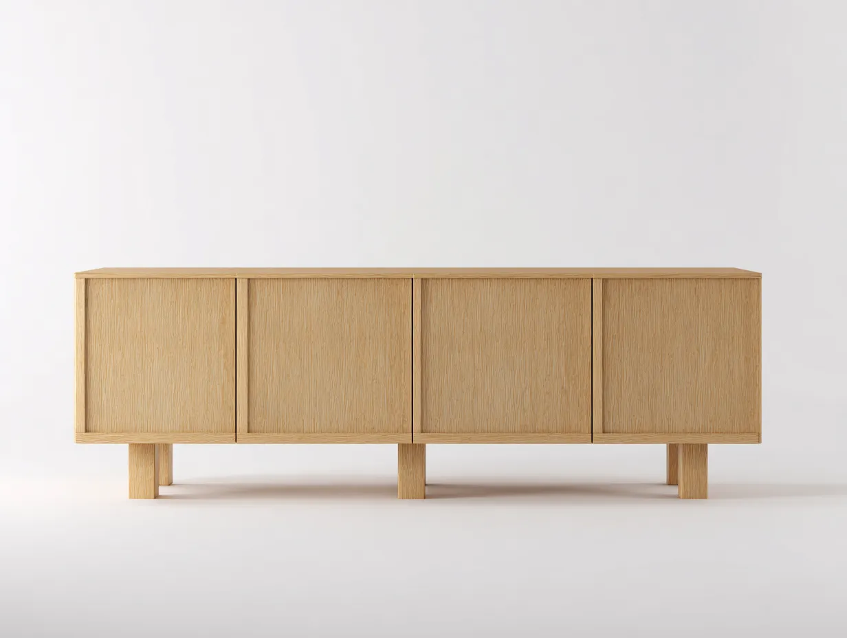 Armario 180x40x76 cm - madera - natural - para salón - con 4 puertas y diseño minimalista