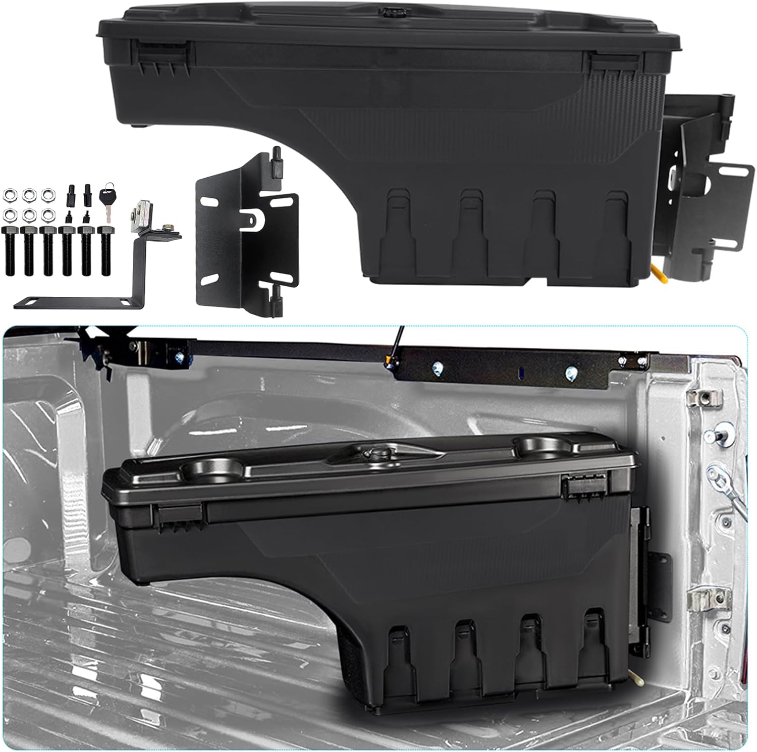 Caja lateral derecha para Ford Ranger 2023 y 2024 - ABS negro con giro de 180 grados - Capacidad de 46 litros - Medidas de 75 x 23 x 36 cm-Cozygetbay