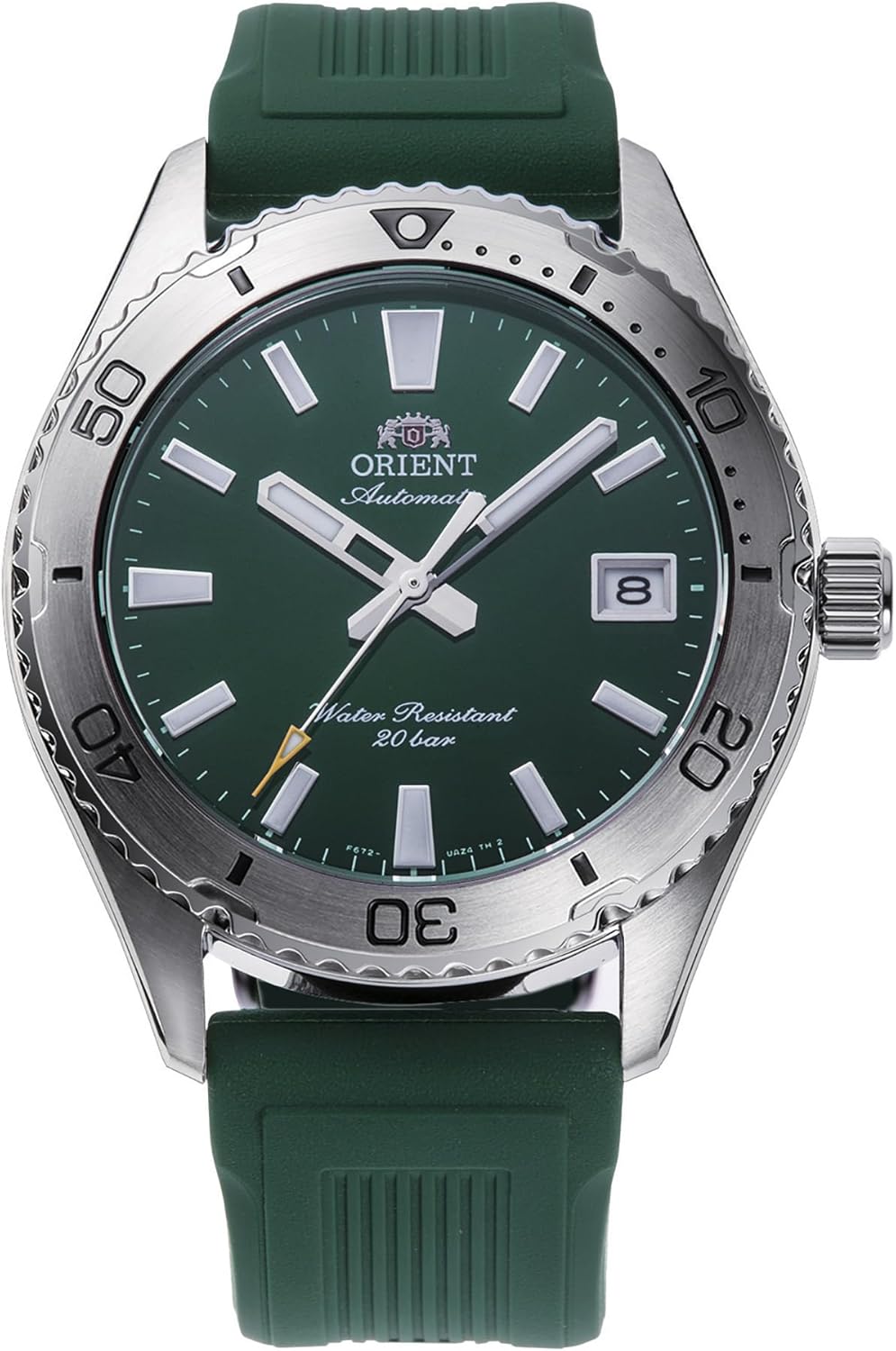 Reloj automático Orient Sports Mako RA-AC0Q11E - Caja de acero inoxidable de 39 mm - Esfera verde con cristal de zafiro - Resistencia 200 m y carga manual-Cozygetbay