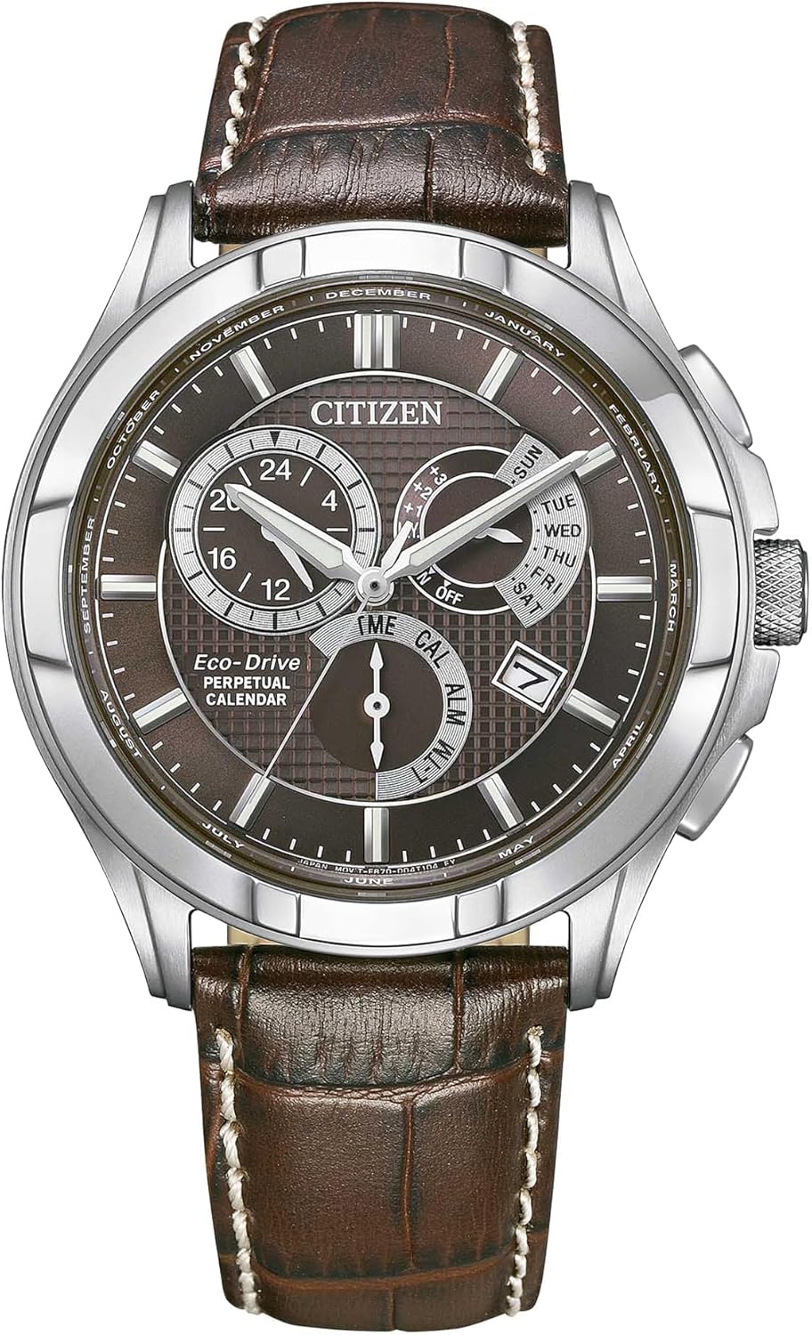 Reloj Citizen BL8160-07X para hombre - Esfera marrón con día y fecha - Caja de acero inoxidable de 42 mm - Correa de cuero y resistencia 100 m-Cozygetbay