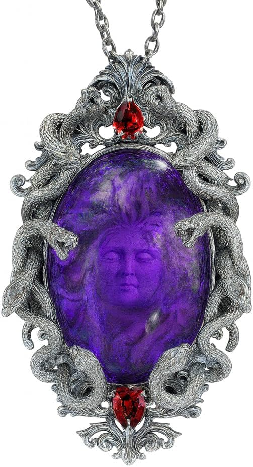 Colgante de Medusa tallado a mano - Plata 925 y cobre con granates - Medidas de 7,5 x 4,5 cm - Talismán gótico artesanal de 50 g-Cozygetbay