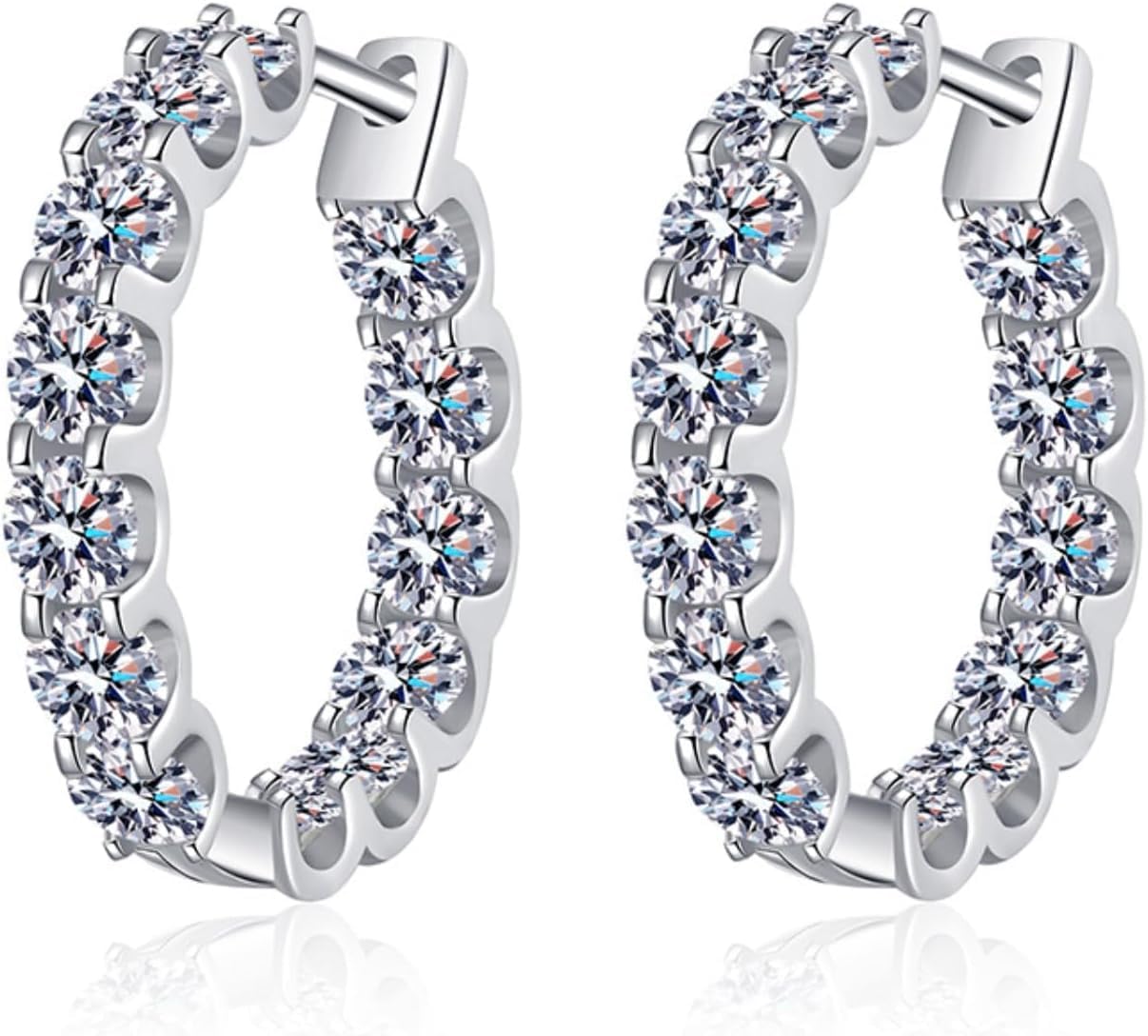 Pendientes aro moissanita unisex - plata de ley 925 2,6 quilates color D VVS1 - corte redondo hipoalergénico - caja joyería regalo-Cozygetbay