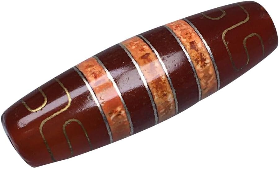 Colgante tibetano Dzi multihebra - Ágata natural de 4,5 x 1,4 cm - Detalles en plata dorada - Amuleto unisex artesanal para meditación-Cozygetbay