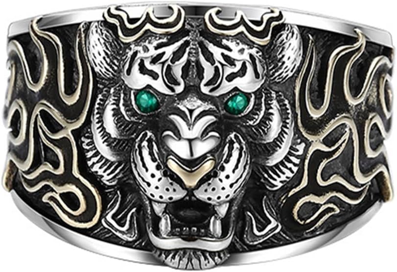 Anillo cabeza de tigre unisex - Plata de ley S925 - Diseño gótico vintage abierto y ajustable - Joya de fuerza para uso diario y regalo-Cozygetbay