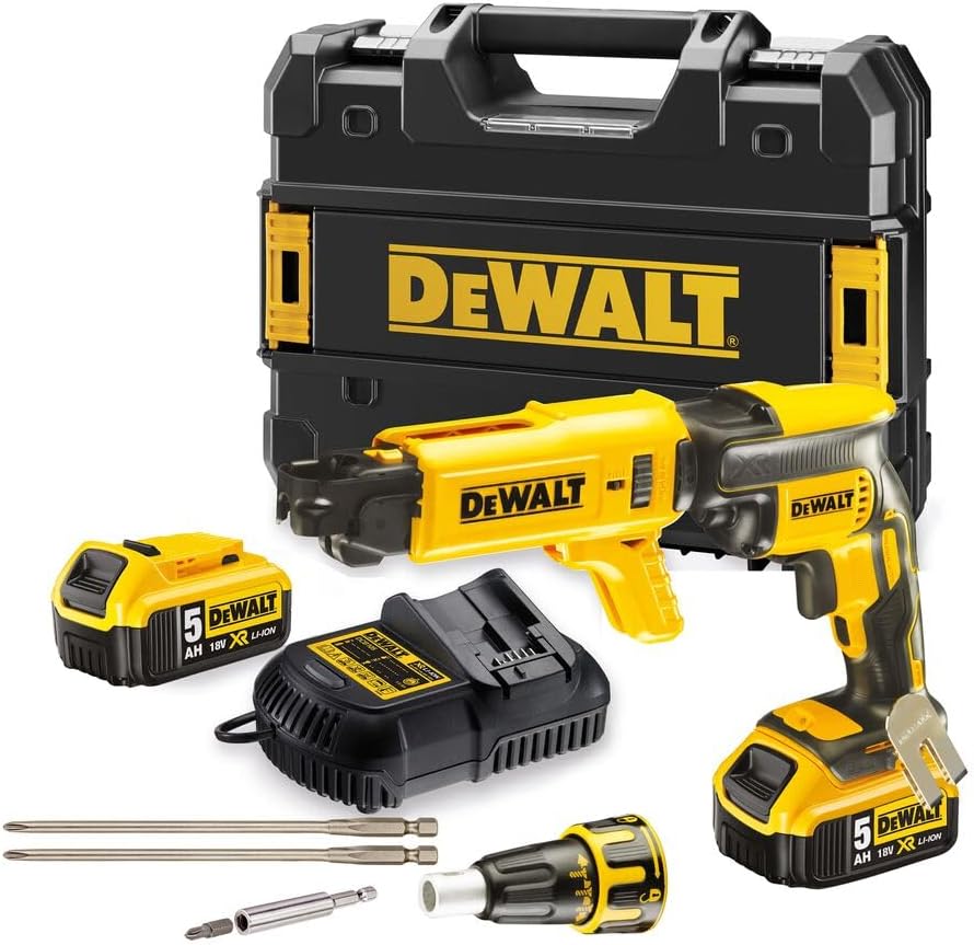 DEWALT DCF620P2K QW atornillador yeso XR 18 V - sin escobillas 4400 RPM - 2 baterías Li Ion 5 Ah cargador rápido - maletín TSTAK 40 Nm-Cozygetbay