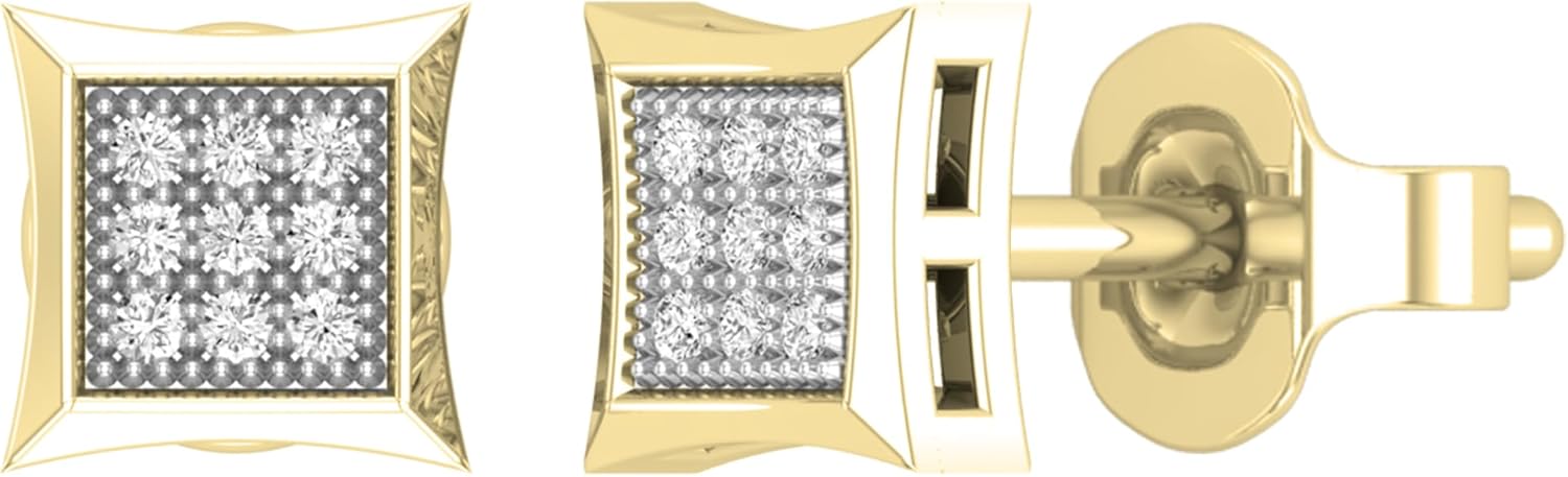 Dazzlingrock Collection pendientes cuadrados hombre - oro amarillo macizo 14 quilates - diamante blanco natural 0,05 quilates - 5 mm modelo K11176-Cozygetbay