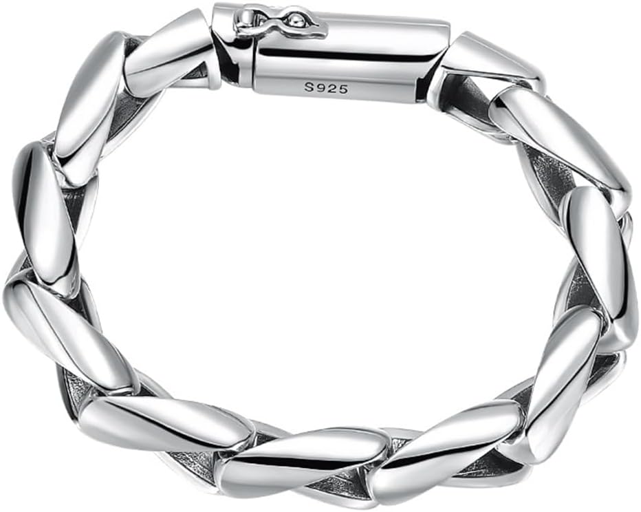 Pulsera LYGXWJFC de plata de ley S925 - Diseño punk personalizado para hombre - Acabado plateado - Joyería masculina para estilo urbano-Cozygetbay