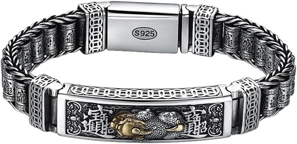 Pulsera LYGXWJFC de plata de ley S925 - Barril giratorio de la fortuna - Largo de 20 cm - Diseño vintage personalizado para hombre-Cozygetbay