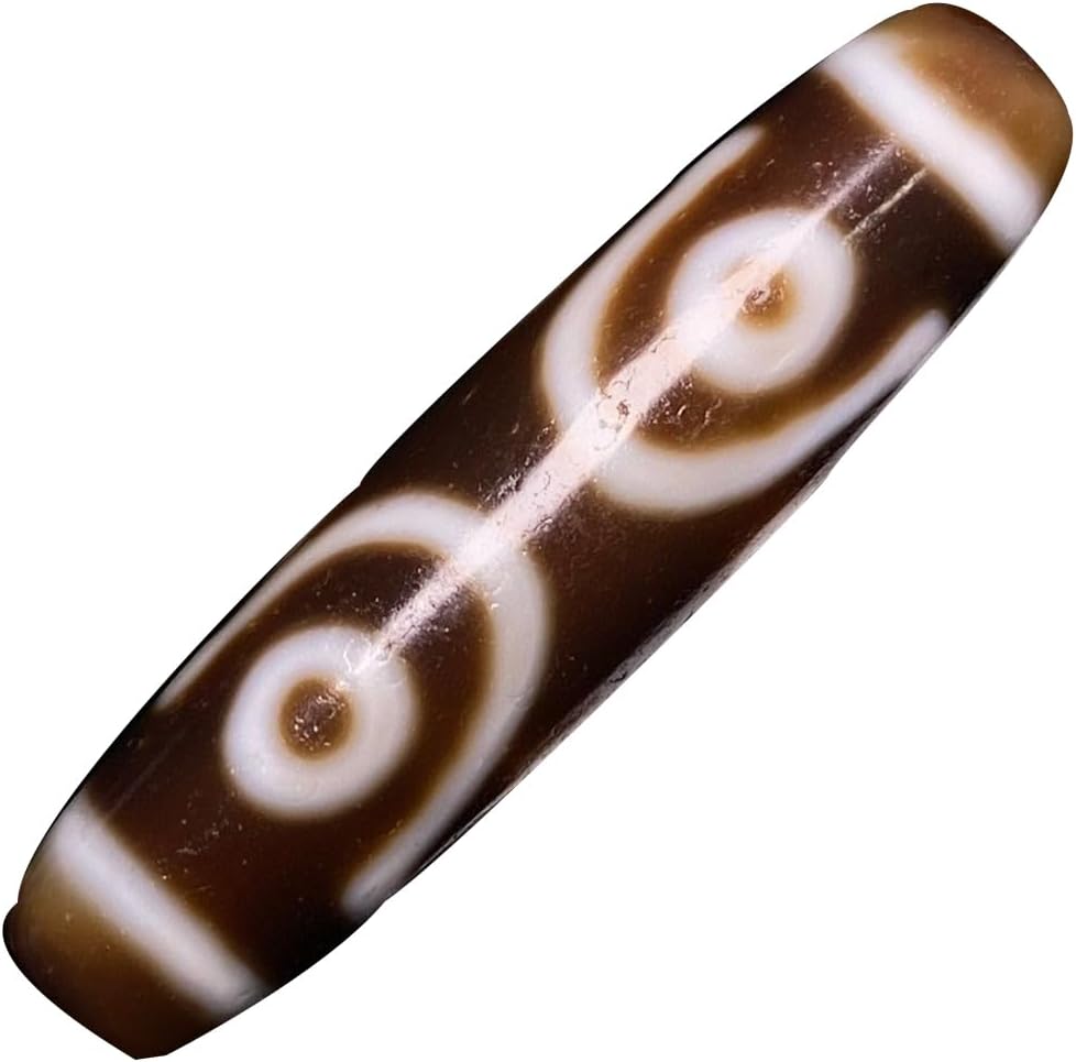 Colgante tibetano Dzi de siete ojos - Ágata natural de 4,7 x 1,2 cm - Cuenta unisex artesanal - Amuleto tradicional para buena fortuna-Cozygetbay