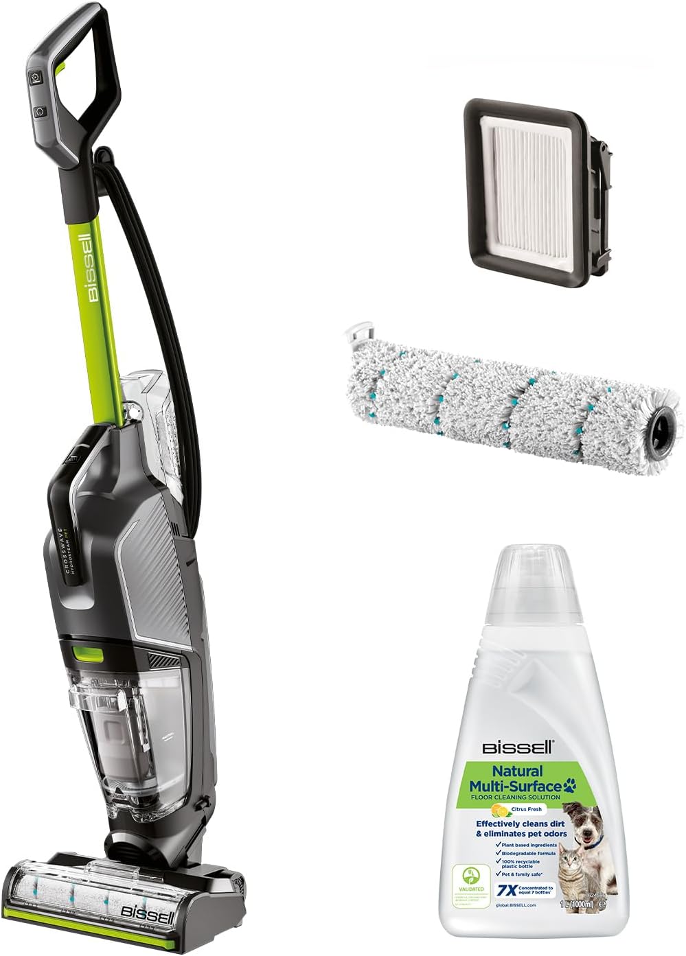 Aspiradora fregona Bissell CrossWave HydroSteam Pet 3517N - Aspira friega y seca con vapor - Limpieza multisuperficie para hogares con mascotas - Diseño vertical con cable-Cozygetbay