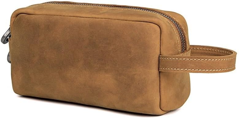 Neceser retro de viaje - Cuero de grano superior Crazy Horse - Interior de caucho - Bolso portátil para maquillaje con cierre de hebilla-Cozygetbay