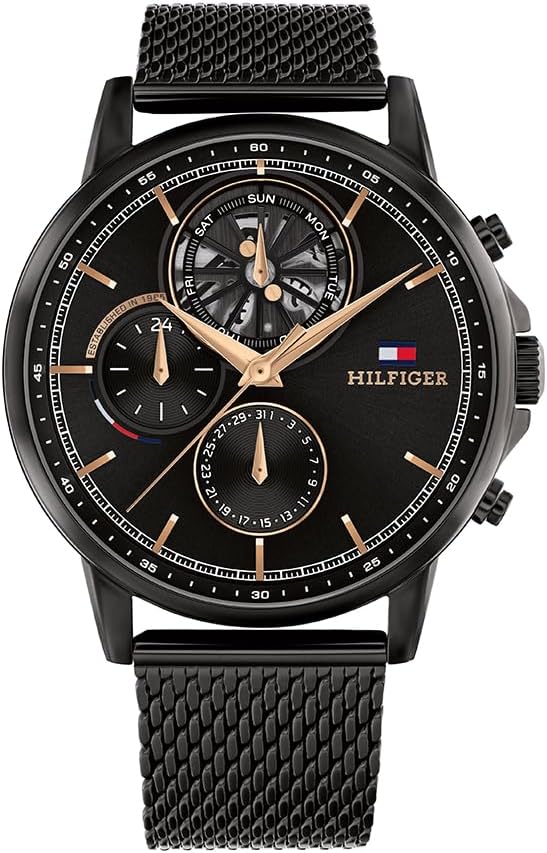 Reloj Tommy Hilfiger multifunción para hombre - Movimiento analógico de cuarzo - Subesfera esqueleto - Correa de acero inoxidable o cuero-Cozygetbay