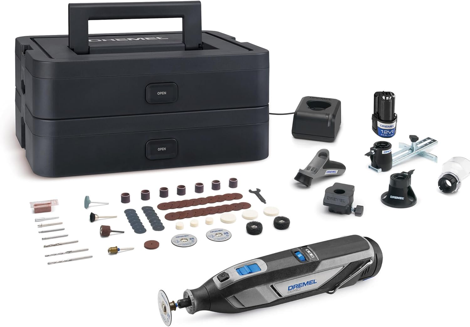 Dremel 8240 multiherramienta inalámbrica 12 V - batería 2 Ah y 35000 RPM - 65 accesorios 5 complementos - maletín Platinum Box-Cozygetbay