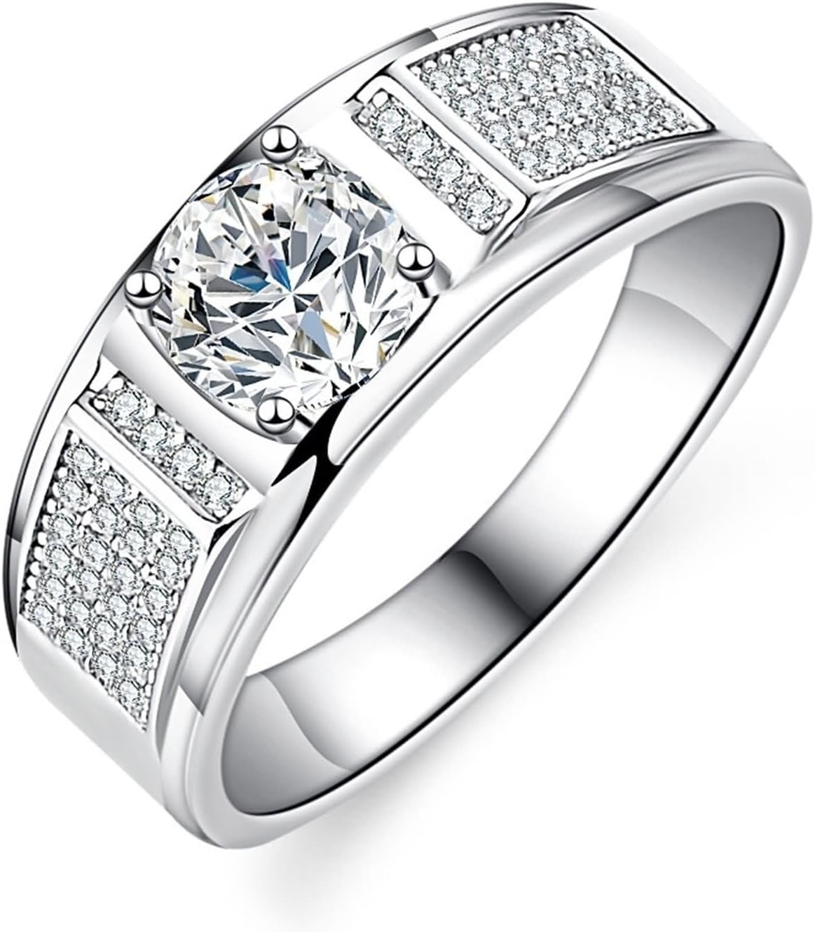Anillo de moissanita para hombre - Platino 950 - Piedra redonda de 1 quilate - Talla 65 con diámetro interior de 20,7 mm-Cozygetbay