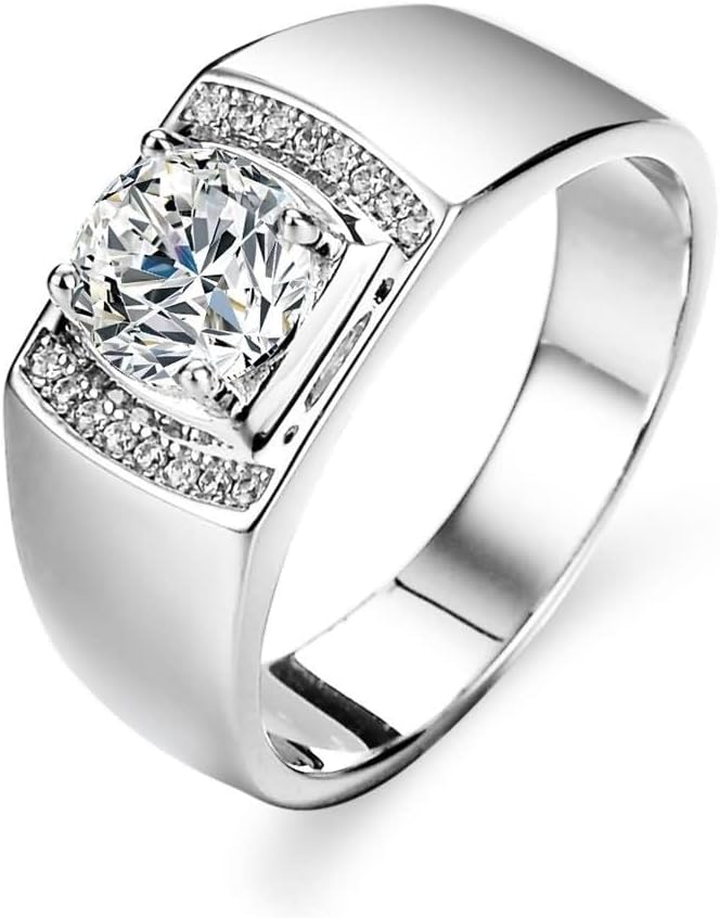 Anillo para dedo meñique de hombre - Oro blanco de 18 quilates - Moissanita de 1 quilate con cuatro puntas - Talla 68 y diámetro de 21,6 mm-Cozygetbay