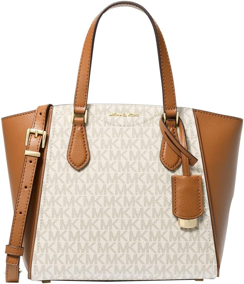 Bolso tote Michael Kors Small Convertible Top Zip para mujer - Color Vanilla Acorn - Forro de poliéster - Diseño cruzado con cierre superior-Cozygetbay