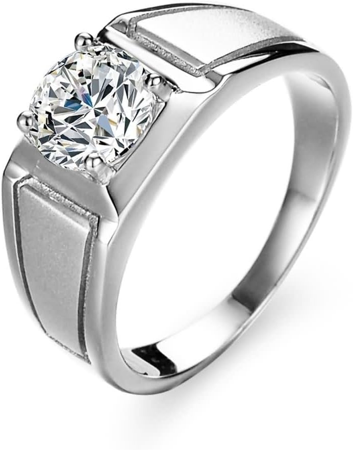 Anillo solitario hombre platino 950 - moissanita redonda 1 quilate con 4 puntas - talla R 1 2 - joyería masculina de compromiso-Cozygetbay