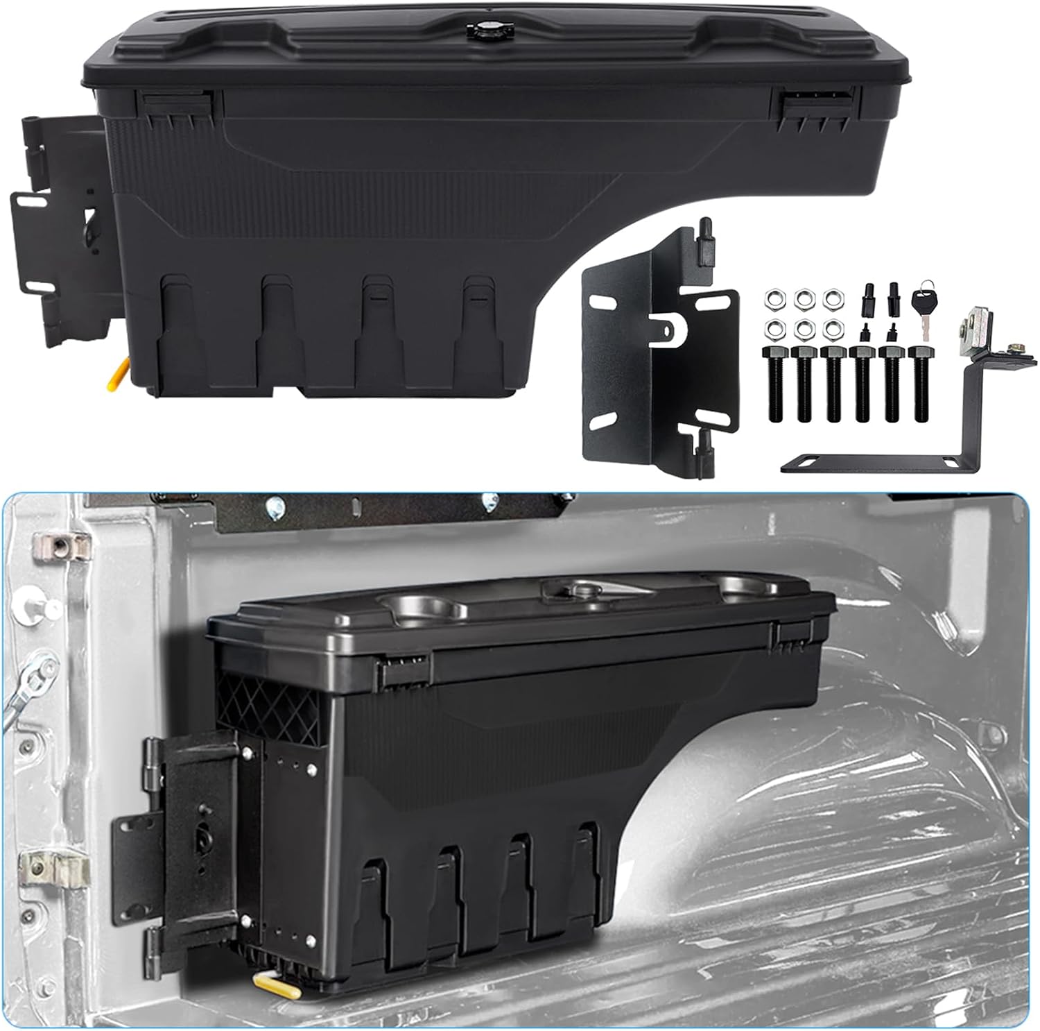 Caja lateral para Ford Ranger 2023 y 2024 - ABS negro con giro de 180 grados - Capacidad de 46 litros - Medidas de 75 x 23 x 36 cm-Cozygetbay